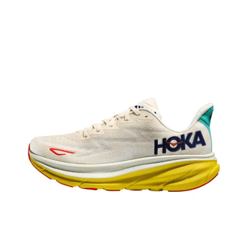 HOKA ONE ONE Clifton 9 Running Shoes Men Low-Top Beige/Yellow