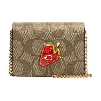 COACH Chain Cow Leather Shoulder Bag Crossbody Bag Wallets Mini Women's Brown & Red