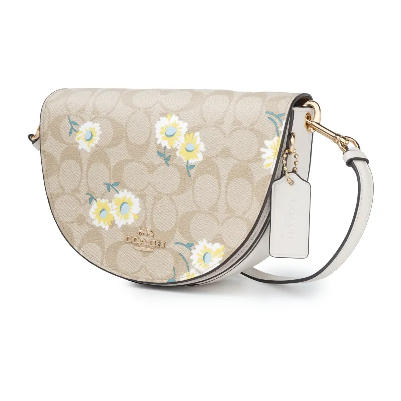 COACH Ellen Monogram Canvas With Leather Saddle Bag Shoulder Bag Crossbody Bag Small Size Women's Khaki Monogram-1