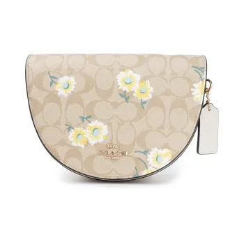 COACH Ellen Monogram Canvas With Leather Saddle Bag Shoulder Bag Crossbody Bag Small Size Women's Khaki Monogram