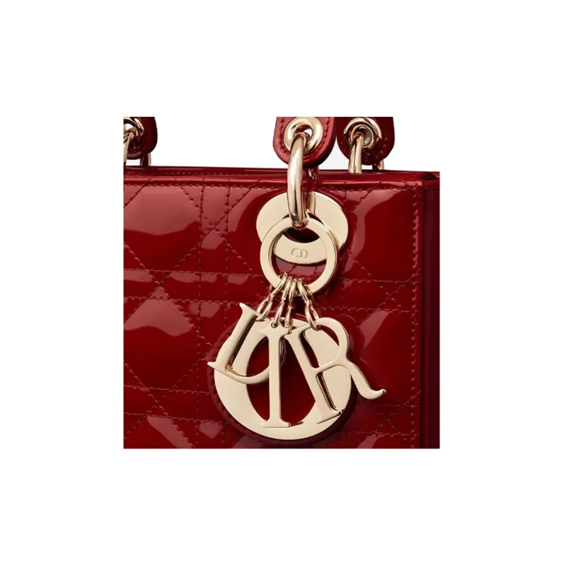 DIOR Patent Leather Calfskin Small Lady Dior Bag, Shoulder Bag, Crossbody Bag, Handbag Trumpets Women's Red-3