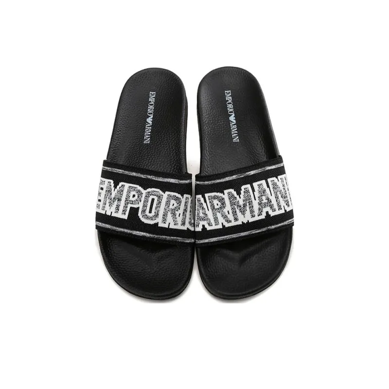 EMPORIO ARMANI Odor Resistant Slide Slippers Men's Black White-3