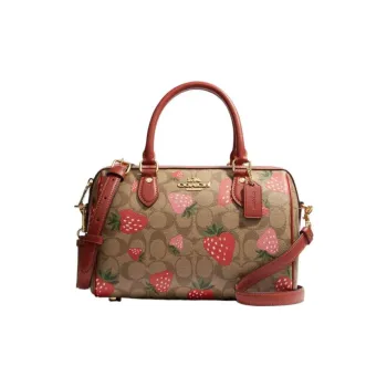 COACH Rowan Coated Canvas With Leather Shoulder Bag, Crossbody Bag, Handbag Medium Size Women's Red & Brown