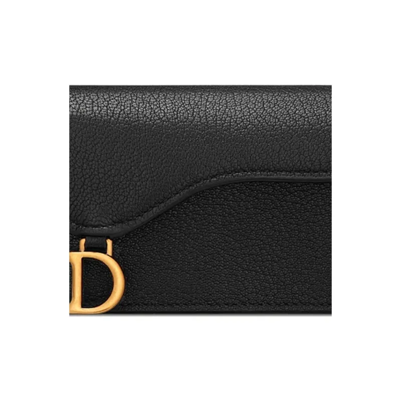 DIOR Saddle Sheepskin Saddle Bag Card Holder Unisex Black-4