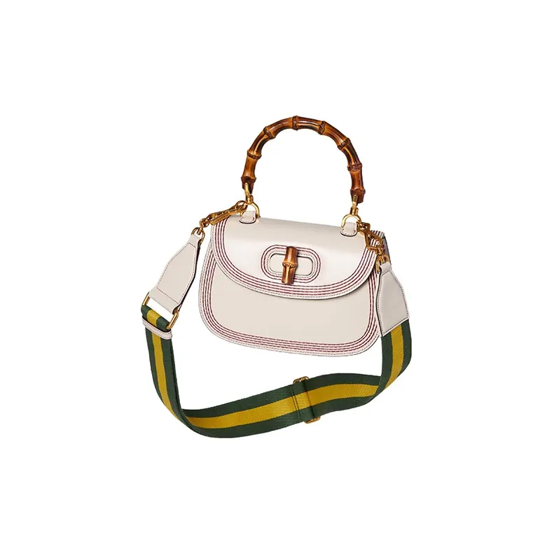 GUCCI Bamboo 1947 Leather Shoulder Bag Crossbody Bag Handbag Small Size Women's White-2