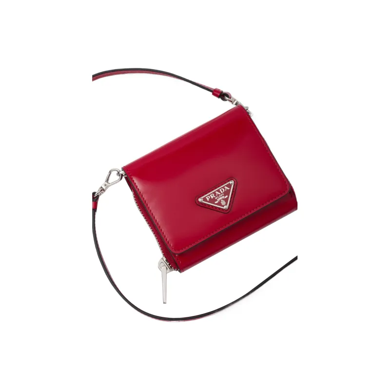 PRADA Shiny Leather Card Holder Women's Red-3