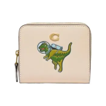 COACH Rexy Glove Tanning Coin Purse Card Holder Wallet Women's Beige
