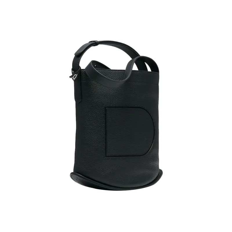 Delvau Pin Daily Grain Soft Cow Leather Bucket Bag, Shoulder Bag, Crossbody Bag Regular Women's Black-1