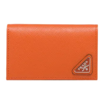 PRADA Saffiano Leather Card Clip Card Holder Wallets Men's Orange