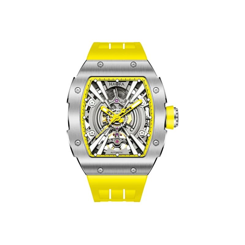 HaofaTourbillon Arknights Series Automatic Mechanical Movement Rubber Strap Watch Men's Watches Silver Dial-6