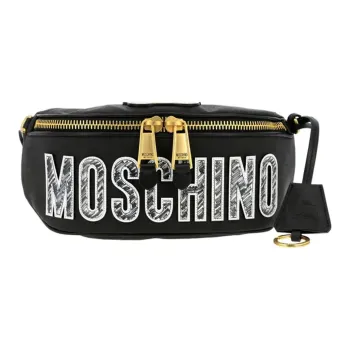 MOSCHINO Cow Leather Sling Bag Fanny Pack Regular Women's Black