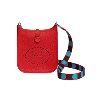 HERMES Evelyne TM Leather With Canvas Shoulder Bag Crossbody Bag Mini Unisex Heart Red/Floria Blue
