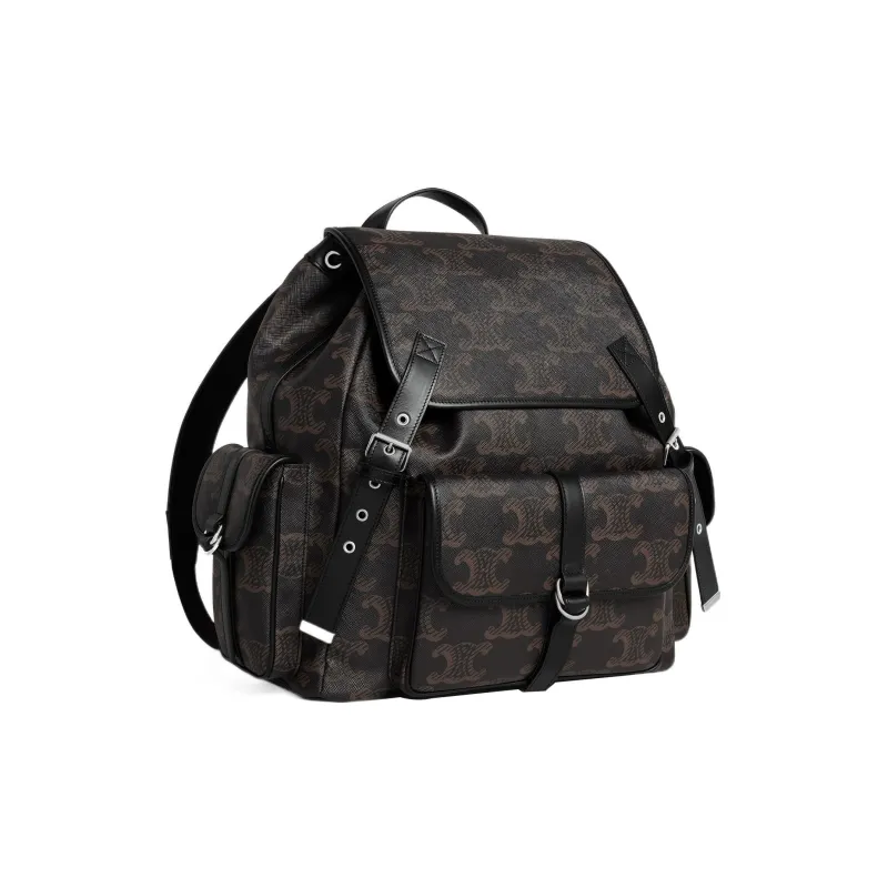 CELINE Triomphe Canvas With Calfskin Backpack Large Size Men's Black-1