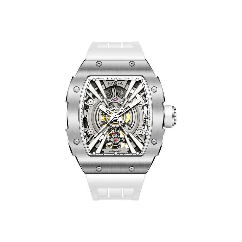 HaofaTourbillon Arknights Series Automatic Mechanical Movement Rubber Strap Watch Men's Watches Silver Dial-20