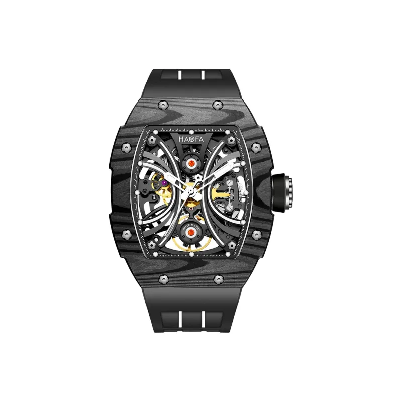 HaofaTourbillon Arknights Series Mechanical Movement Rubber Strap Watch Men's Watches Cut-Out Dial-3