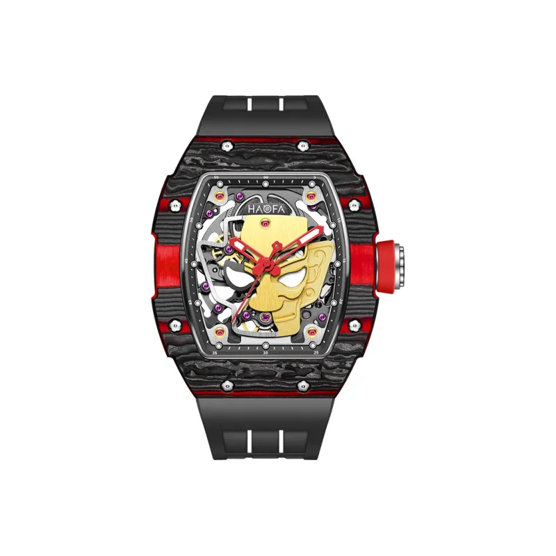 HaofaTourbillon Arknights Series Mechanical Movement Rubber Strap Watch Men's Watches Cut-Out Dial-15