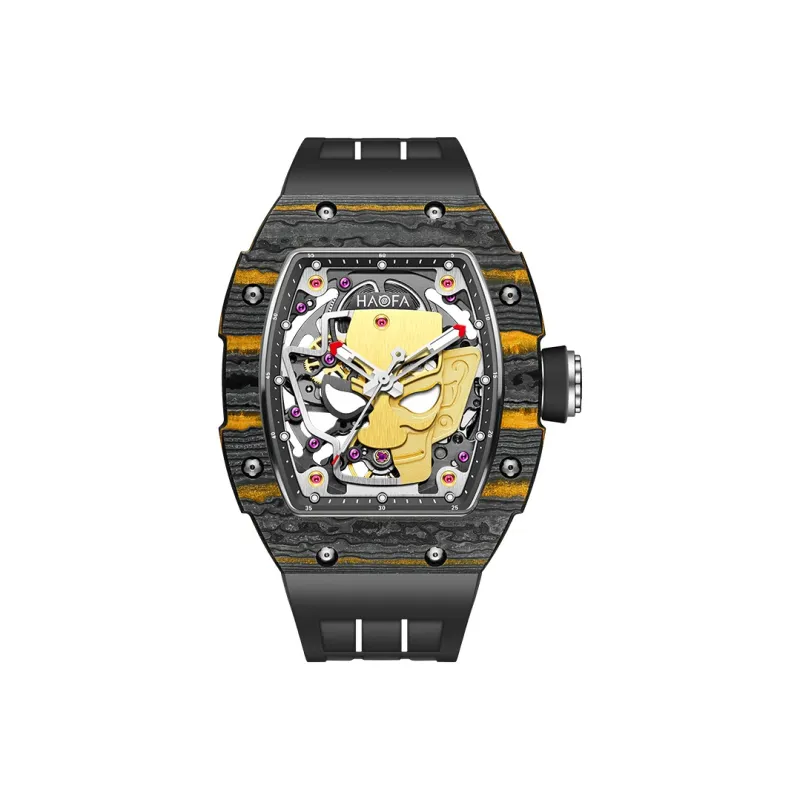 HaofaTourbillon Arknights Series Mechanical Movement Rubber Strap Watch Men's Watches Cut-Out Dial-6