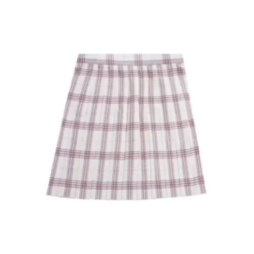 CONOMI Casual Short Skirts Women's White/Pink Check