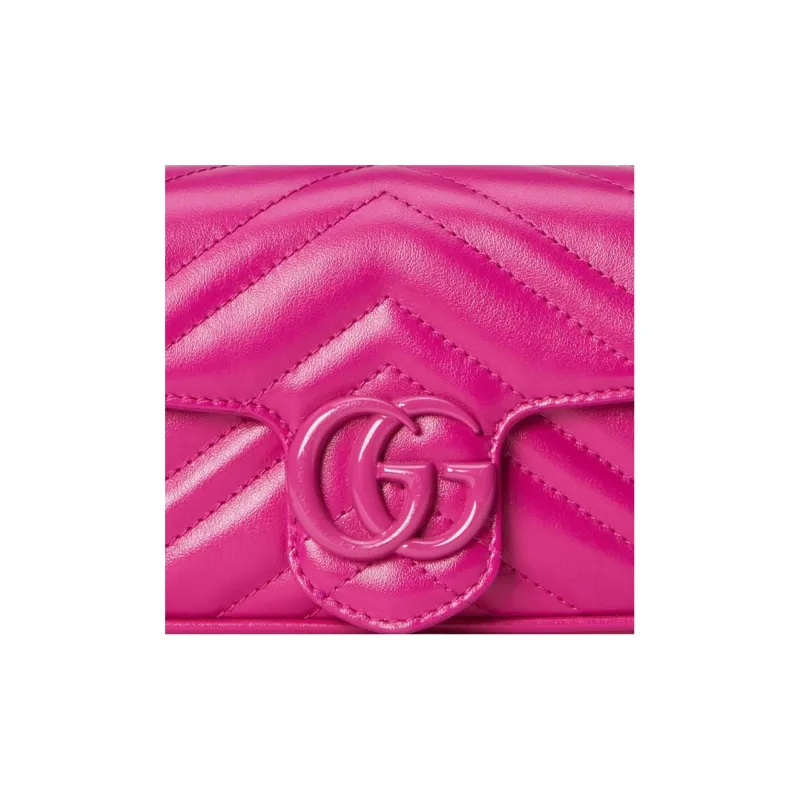 GUCCI Marmont Leather One Shoulder Handbags Fanny Pack Extra Mini Women's Fuchsia-9