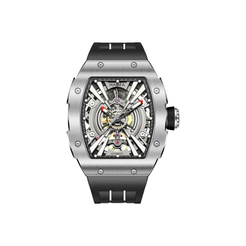 HaofaTourbillon Arknights Series Automatic Mechanical Movement Rubber Strap Watch Men's Watches Silver Dial