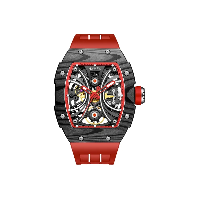 HaofaTourbillon Arknights Series Mechanical Movement Rubber Strap Watch Men's Watches Cut-Out Dial-15