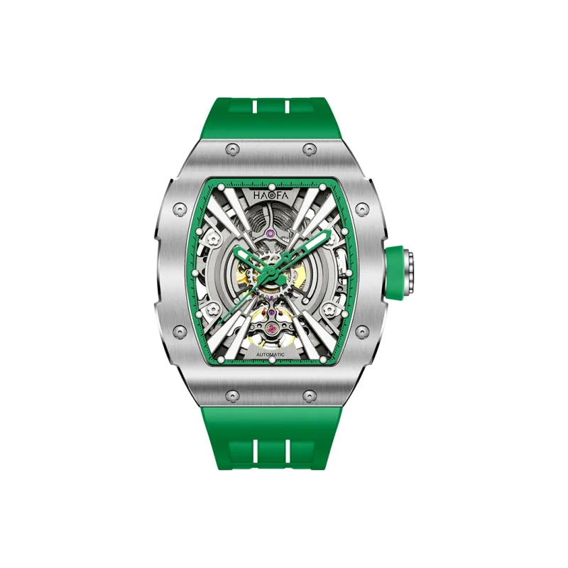 HaofaTourbillon Arknights Series Automatic Mechanical Movement Rubber Strap Watch Men's Watches Silver Dial-17