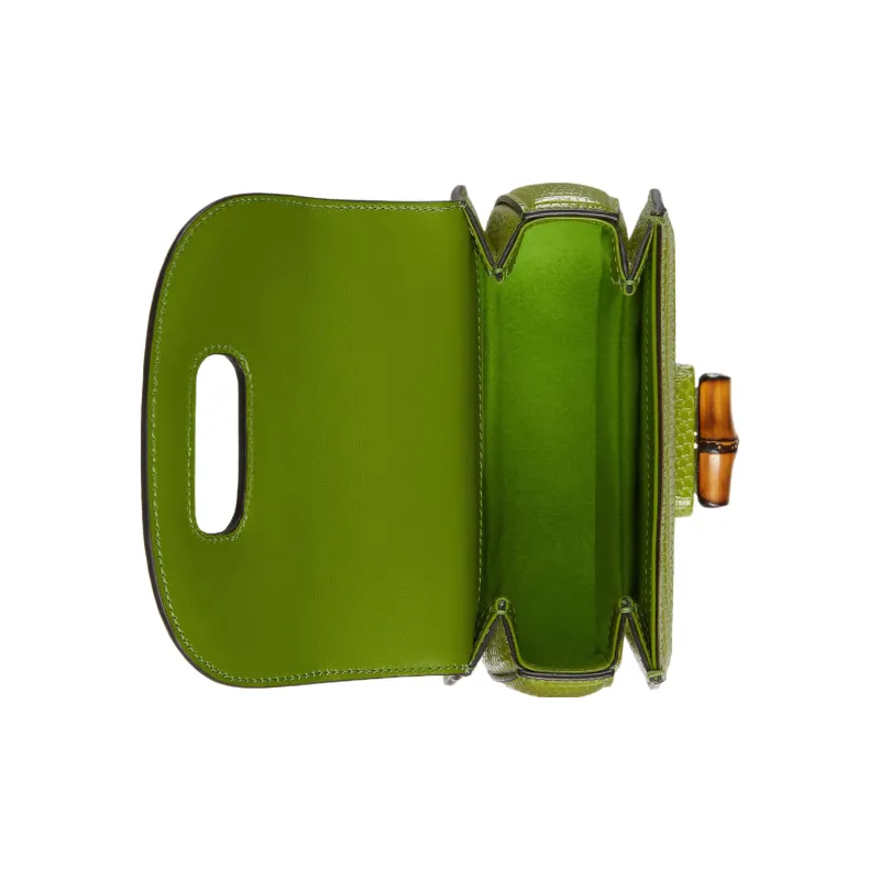 GUCCI Bamboo 1947 Cloud Pattern Fabric Crystal Lizard Trim Shoulder Bag Crossbody Bag Handbag Mini Women's Green-5