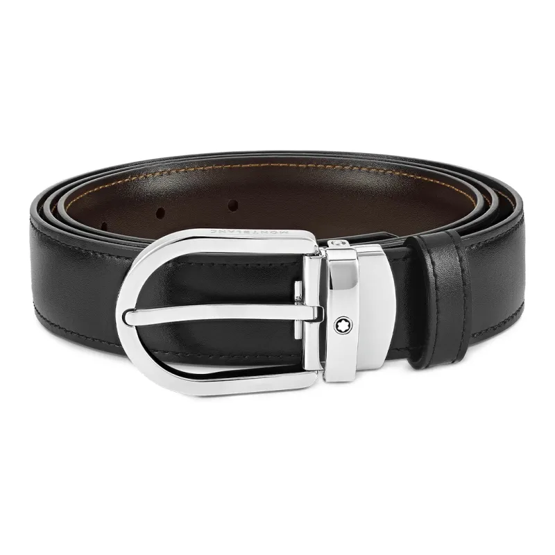 MONTBLANC Leather Belts Men's Black/Brown Width 3cm-0
