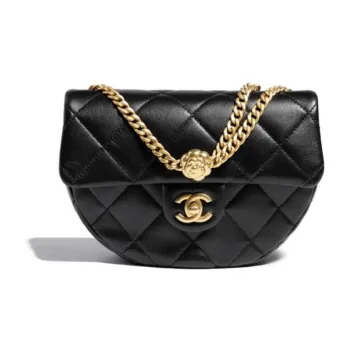 CHANEL Diamond Pattern Chain Saddle Messenger Bag, Shoulder Bag, Crossbody Bag Mini Women's Black