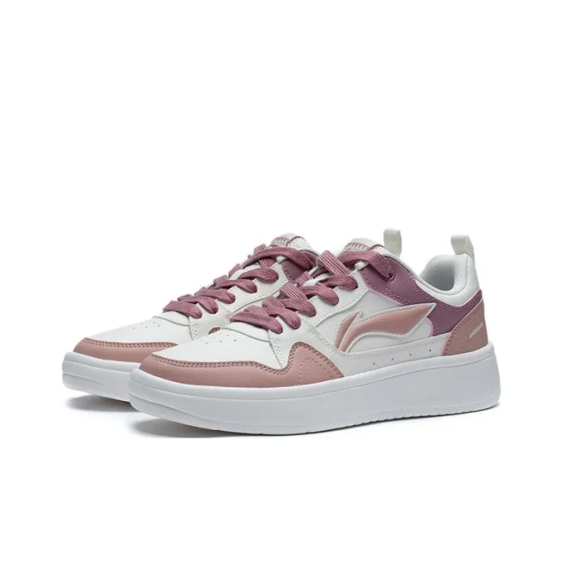 LiNing Line 2.0 At The Beginning Anti Slip Wear Resistant Low Top Skateboard Shoes Women's White Rose Pink-2