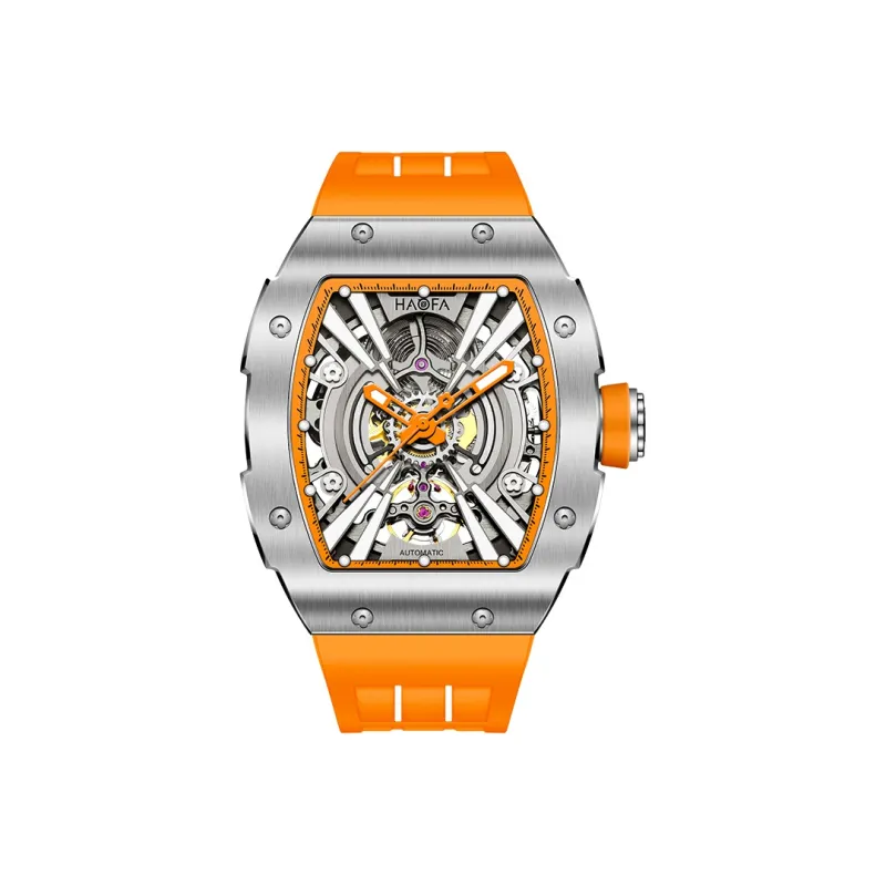HaofaTourbillon Arknights Series Automatic Mechanical Movement Rubber Strap Watch Men's Watches Silver Dial-3