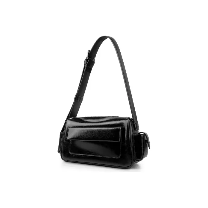 INJOYLIFE Cow Leather Boston Bag Shoulder Bag Medium Size Women's Black-1