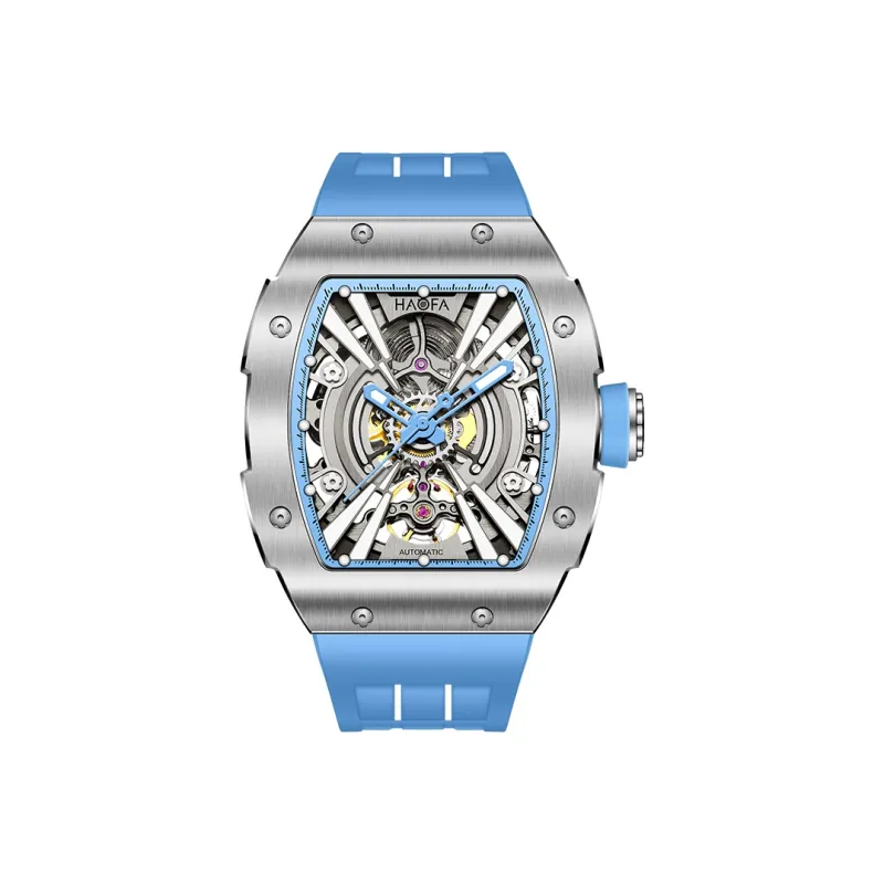 HaofaTourbillon Arknights Series Automatic Mechanical Movement Rubber Strap Watch Men's Watches Silver Dial-14