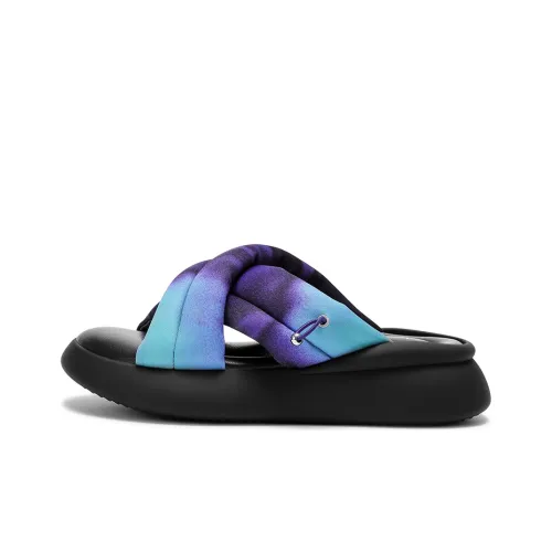 Lost In Echo Slide Slippers Women's Blue Tie-Dye Print