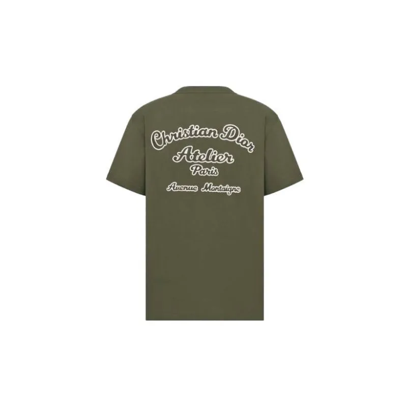 DIOR Back Letter Print Crew Neck Pullover Short Sleeved T Shirt Men's Dark Green-1