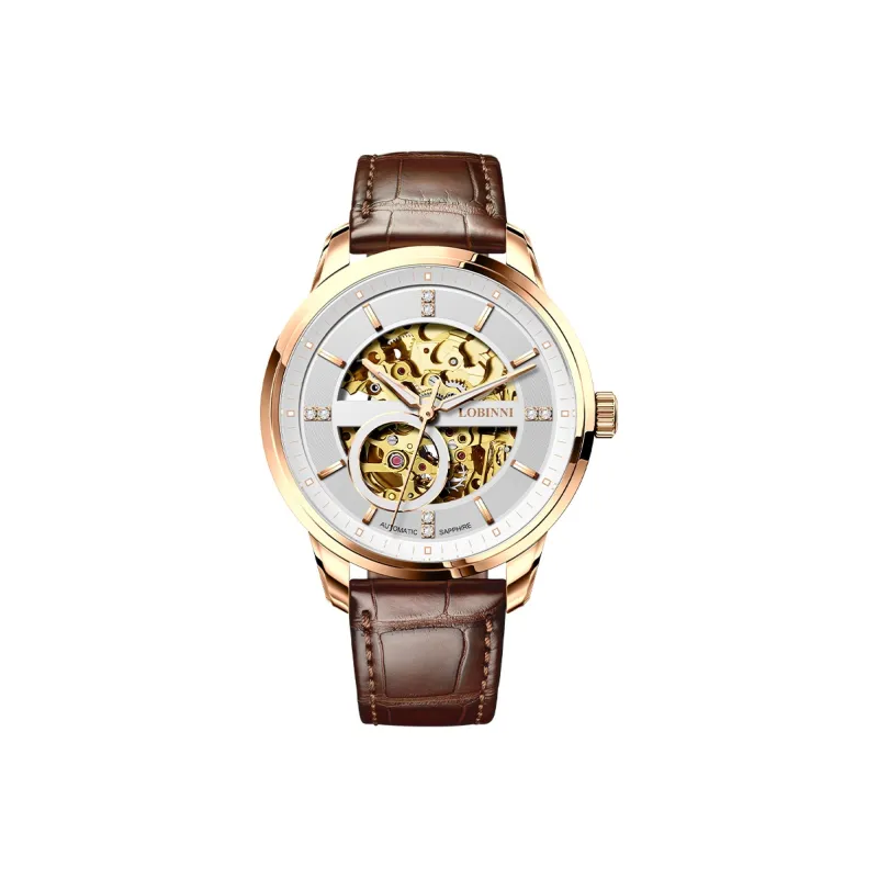 LOBINNI L Automatic Mechanical Movement Cowhide Strap Watch Men's Watches Cut-Out Dial-2