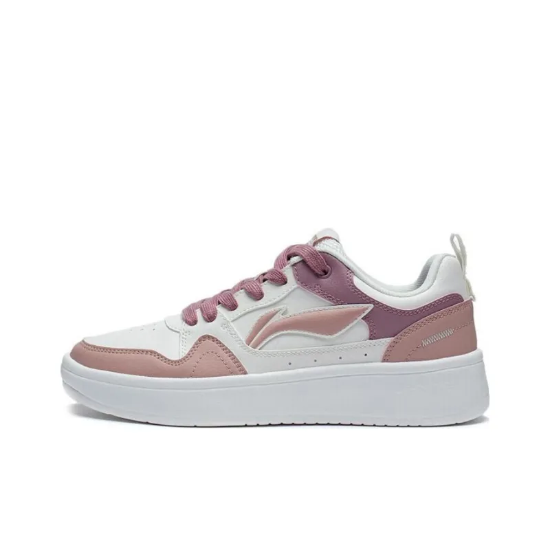 LiNing Line 2.0 At The Beginning Anti Slip Wear Resistant Low Top Skateboard Shoes Women's White Rose Pink-0