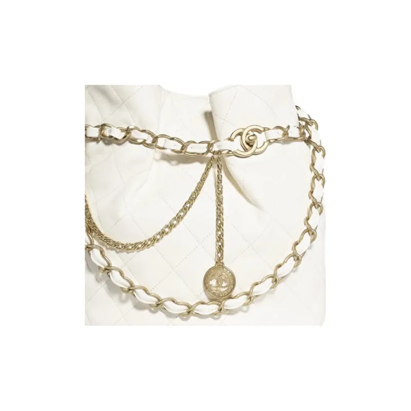 CHANEL Leather Bucket Bag, Shoulder Bag, Crossbody Bag Women's White-1