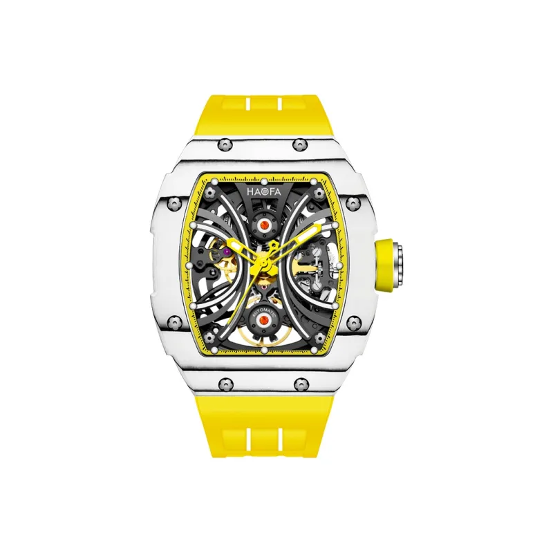 HaofaTourbillon Arknights Series Mechanical Movement Rubber Strap Watch Men's Watches Cut-Out Dial-5