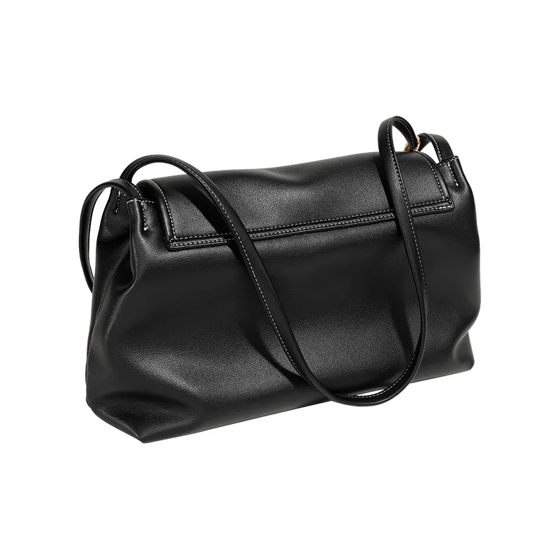 TOUTOU Cow Leather Shoulder Bag Large Size Women's Oreo Black-3