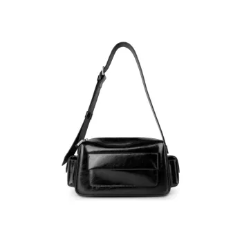 INJOYLIFE Cow Leather Boston Bag Shoulder Bag Medium Size Women's Black