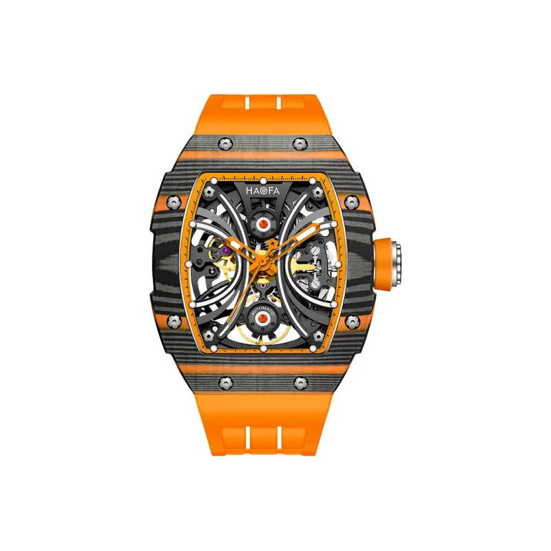 HaofaTourbillon Arknights Series Mechanical Movement Rubber Strap Watch Men's Watches Cut-Out Dial-11