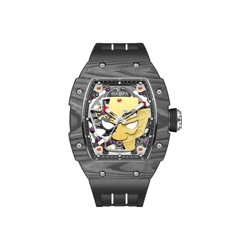 HaofaTourbillon Arknights Series Mechanical Movement Rubber Strap Watch Men's Watches Cut-Out Dial-1