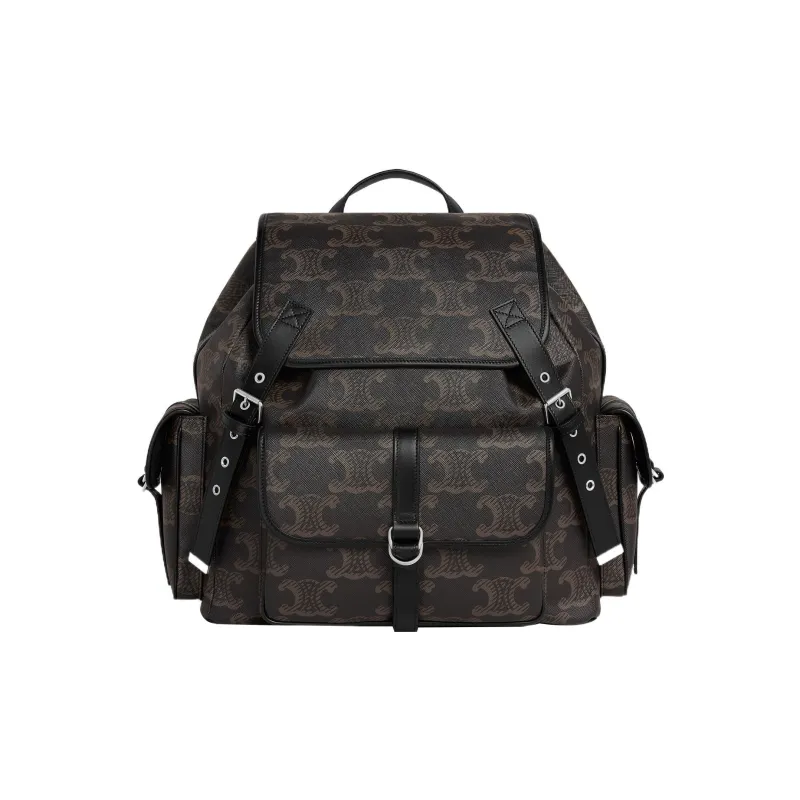 CELINE Triomphe Canvas With Calfskin Backpack Large Size Men's Black-0