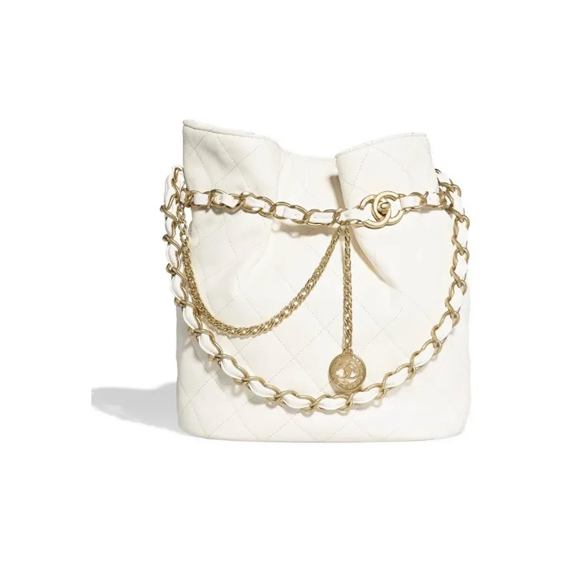 CHANEL Leather Bucket Bag, Shoulder Bag, Crossbody Bag Women's White-0