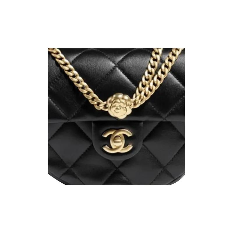 CHANEL Diamond Pattern Chain Saddle Messenger Bag, Shoulder Bag, Crossbody Bag Mini Women's Black-1