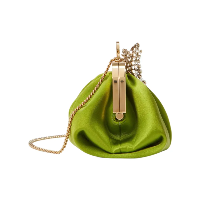 GUCCI Satin Clutch Women's Green-3