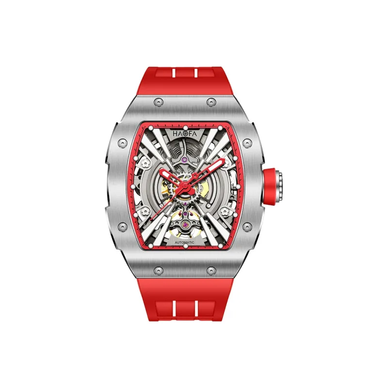 HaofaTourbillon Arknights Series Automatic Mechanical Movement Rubber Strap Watch Men's Watches Silver Dial-9