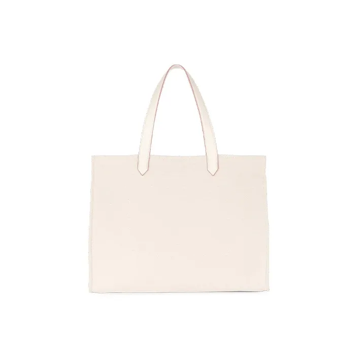 BALMAIN B-ARMY Calfskin With Cotton Tote Bag Shopping Bag Handbag Women's Ecru/Pink-2
