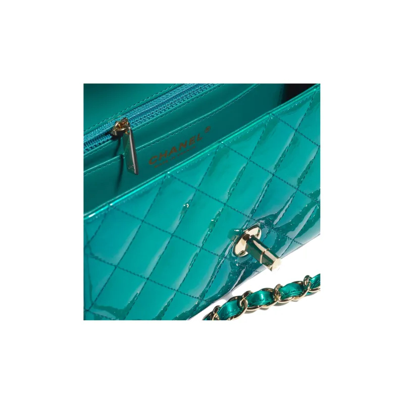 CHANEL Calf Patent Leather Flap Bag, Shoulder Bag, Crossbody Bag Mini Women's Green/Blue-2